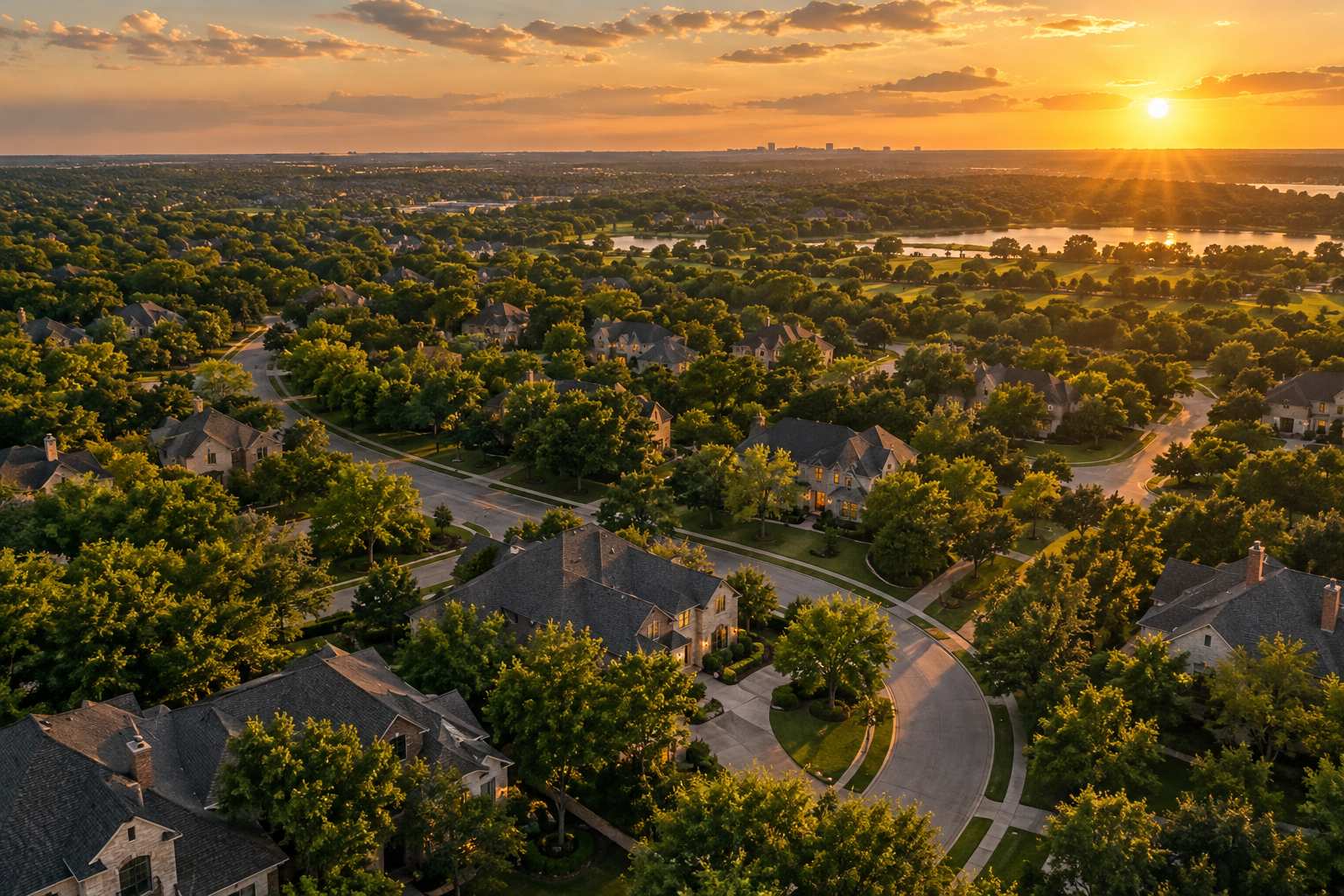 Aerial view of North Texas suburbs representing Capulet Civil Process service coverage