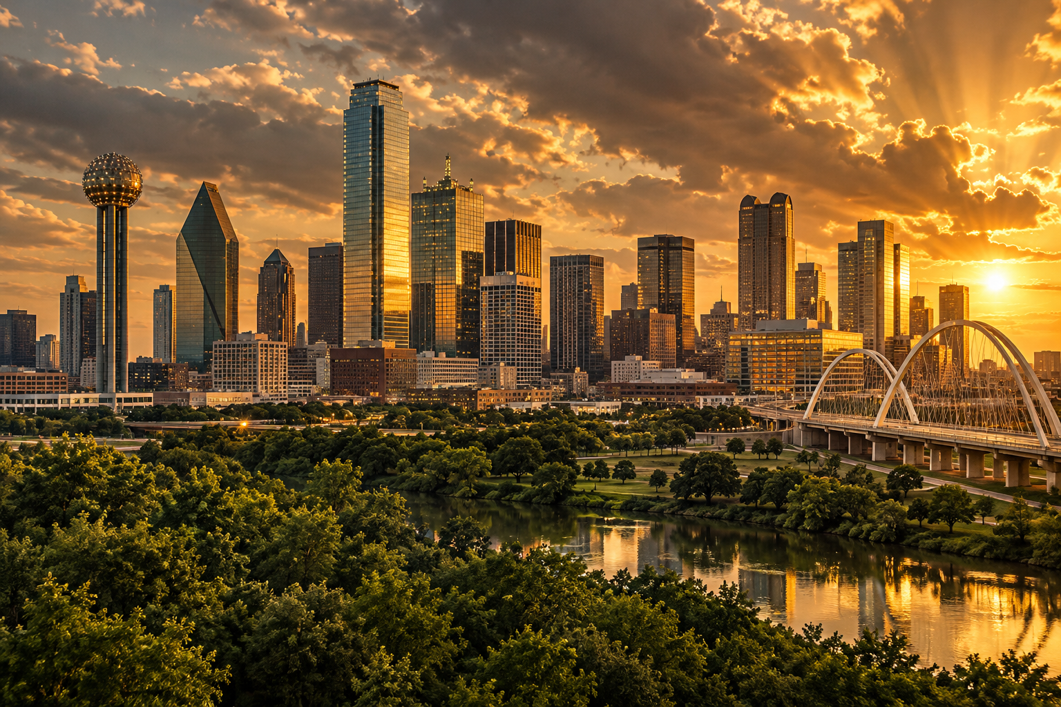Dallas Texas skyline at golden hour representing Capulet Civil Process North Texas coverage