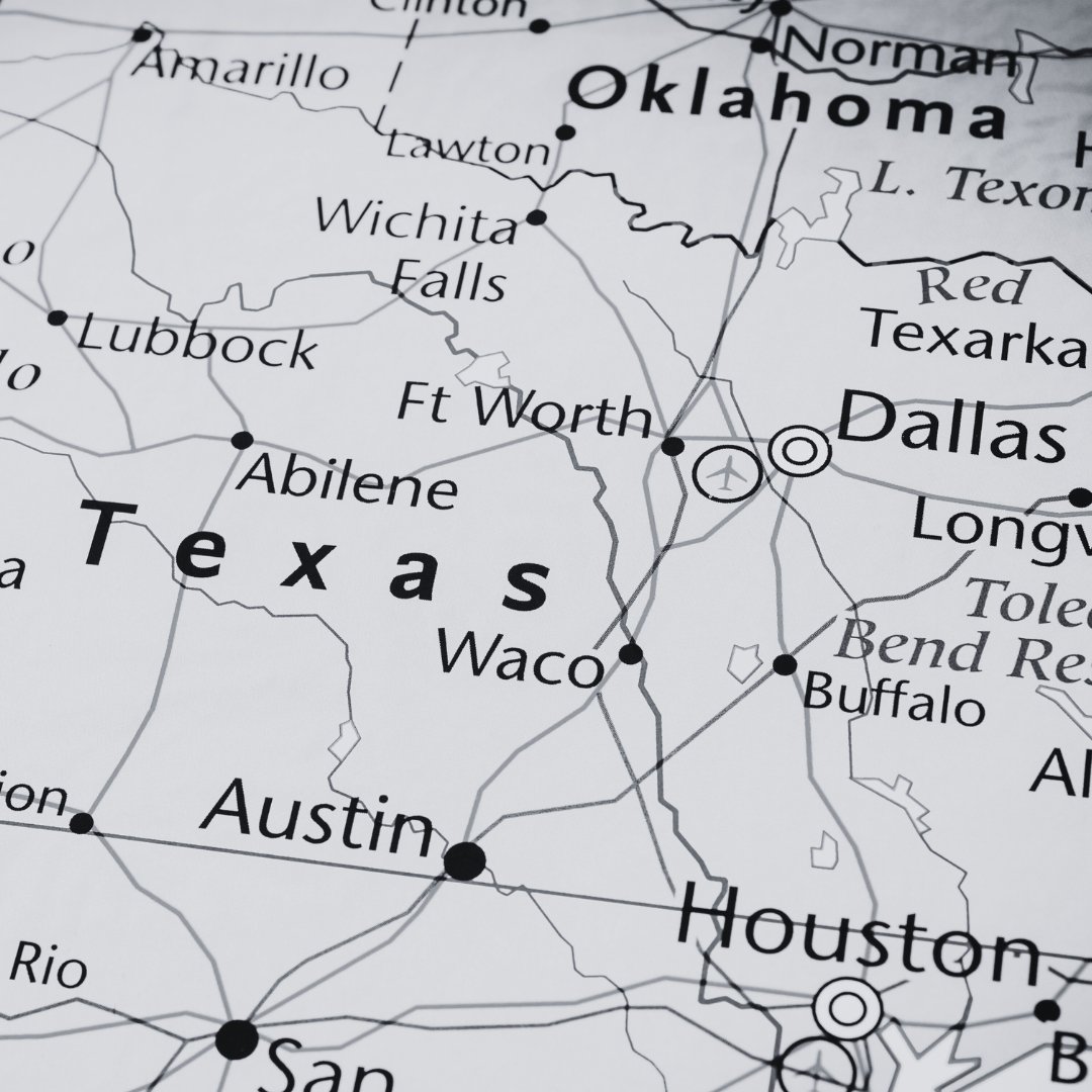 Map showing Capulet Civil Process service area covering North Texas and Southern Oklahoma counties