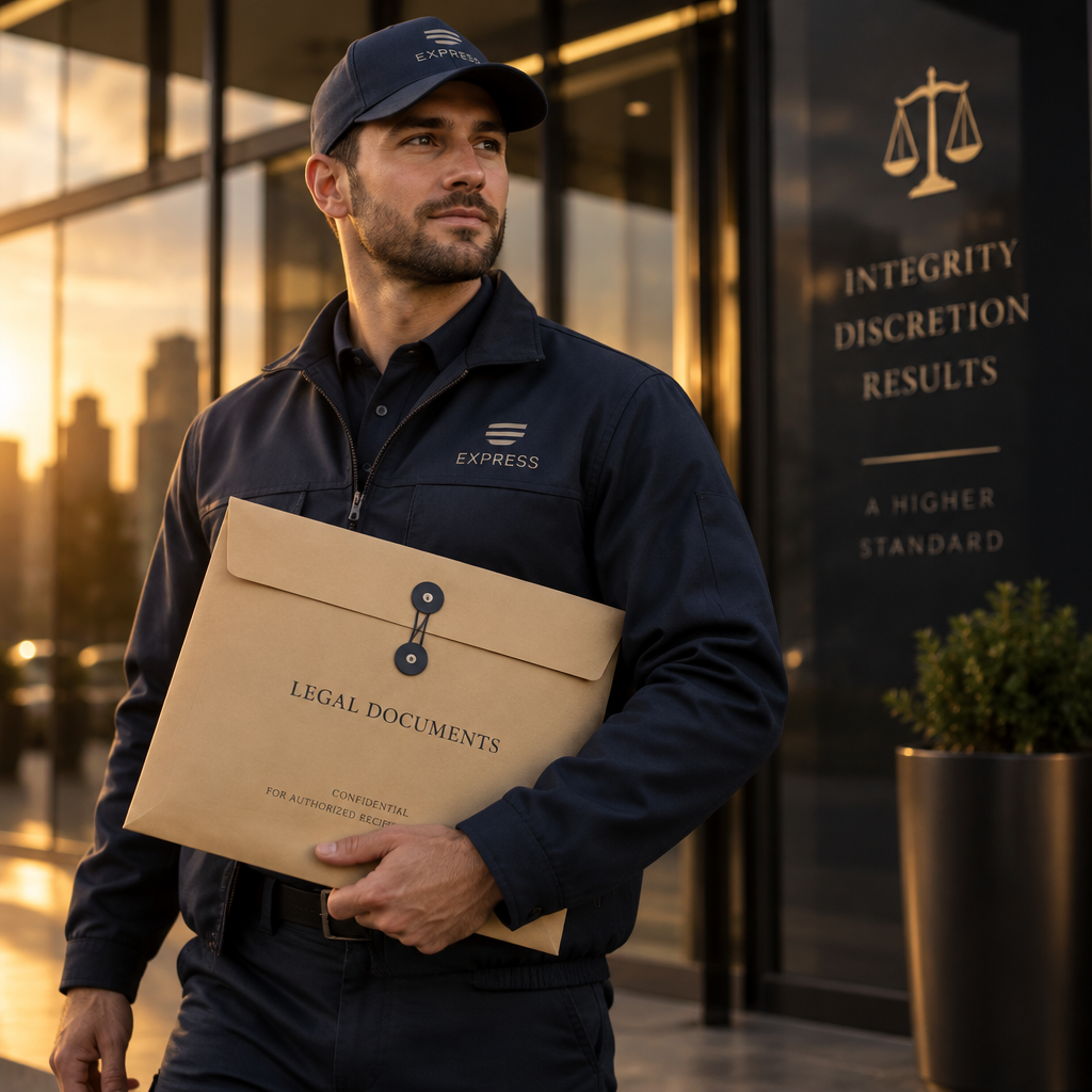 Professional courier delivering secured legal documents